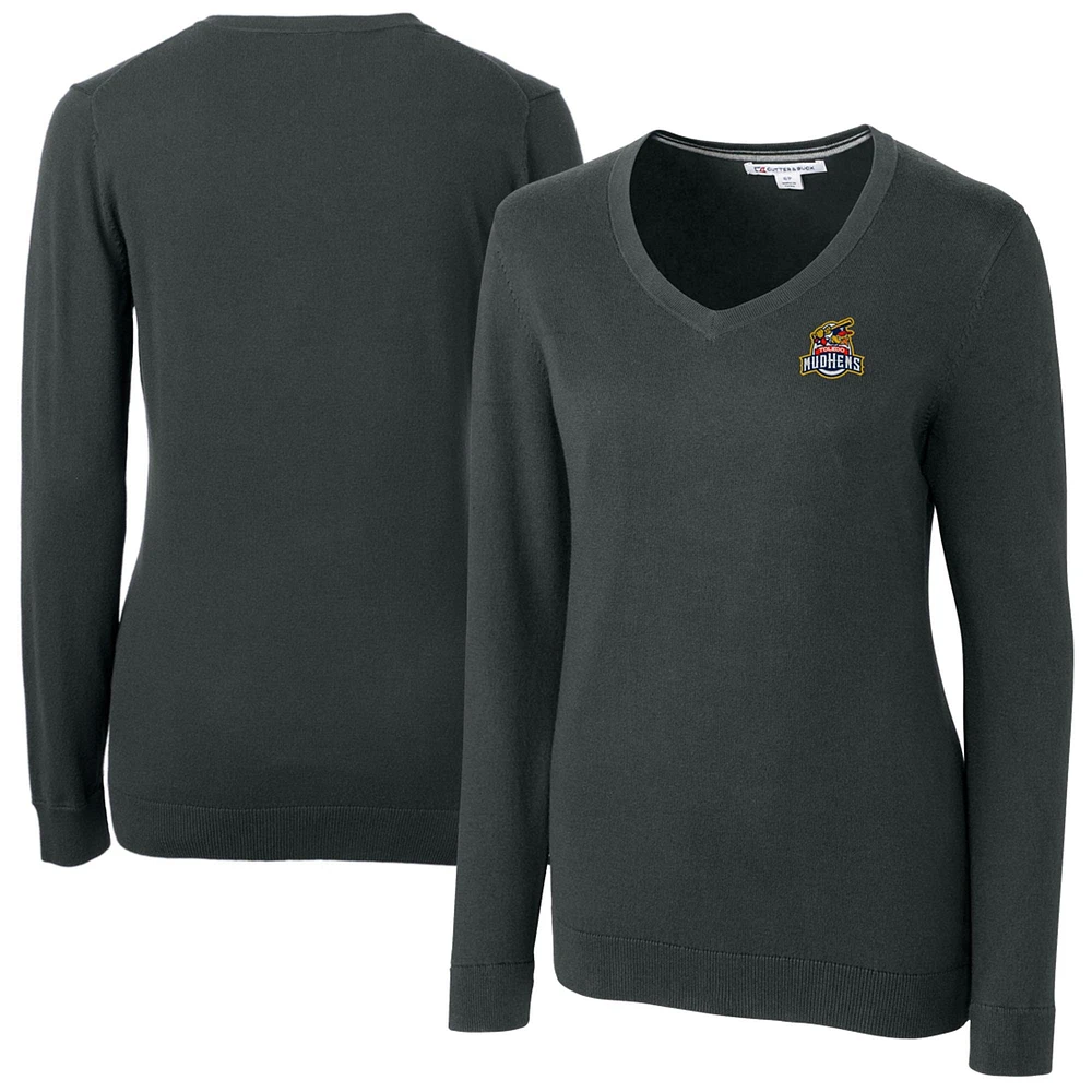 Women's Cutter & Buck Heather Charcoal Toledo Mud Hens Lakemont Tri-Blend V-Neck Pullover Sweater