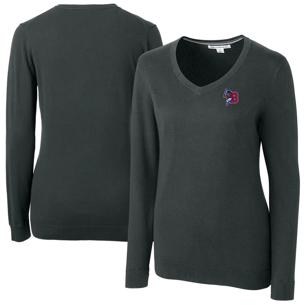 Women's Cutter & Buck Heather Charcoal Buffalo Bisons Lakemont Tri-Blend V-Neck Pullover Sweater