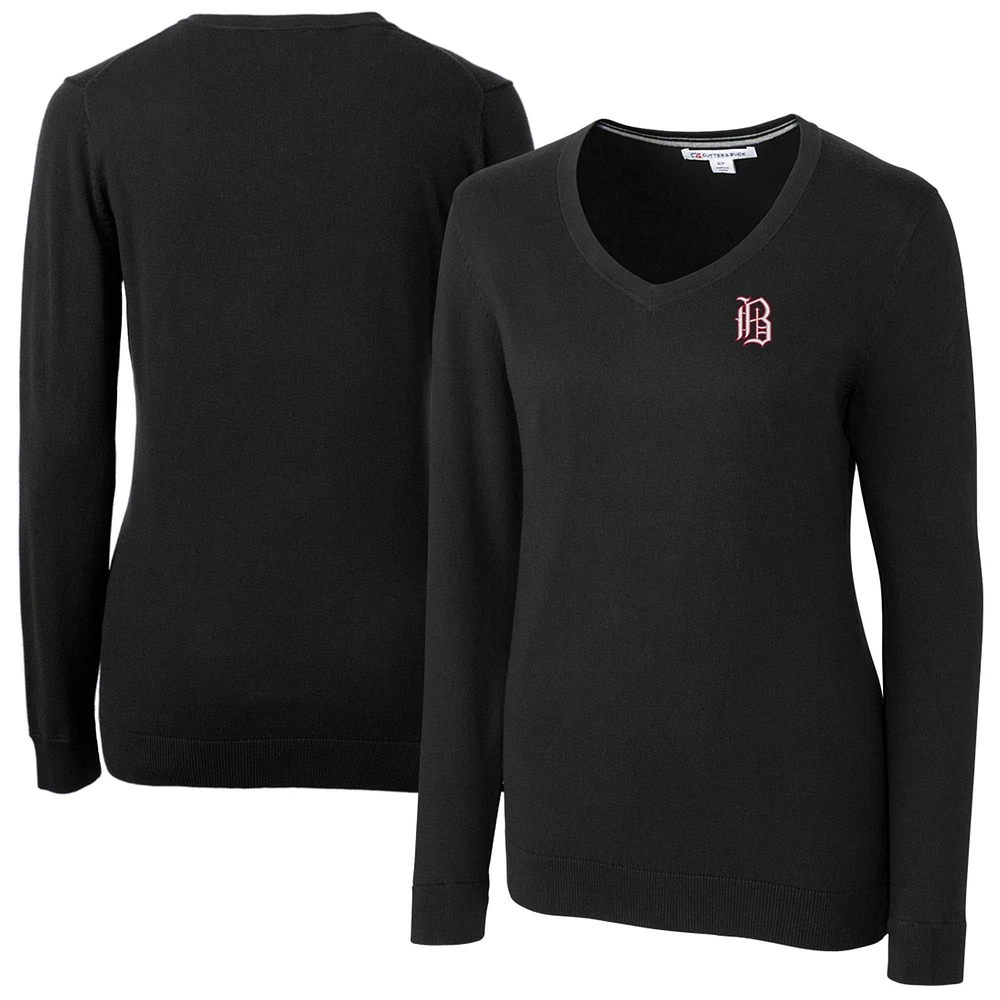 Women's Cutter & Buck Black Birmingham Barons Lakemont Tri-Blend V-Neck Pullover Sweater