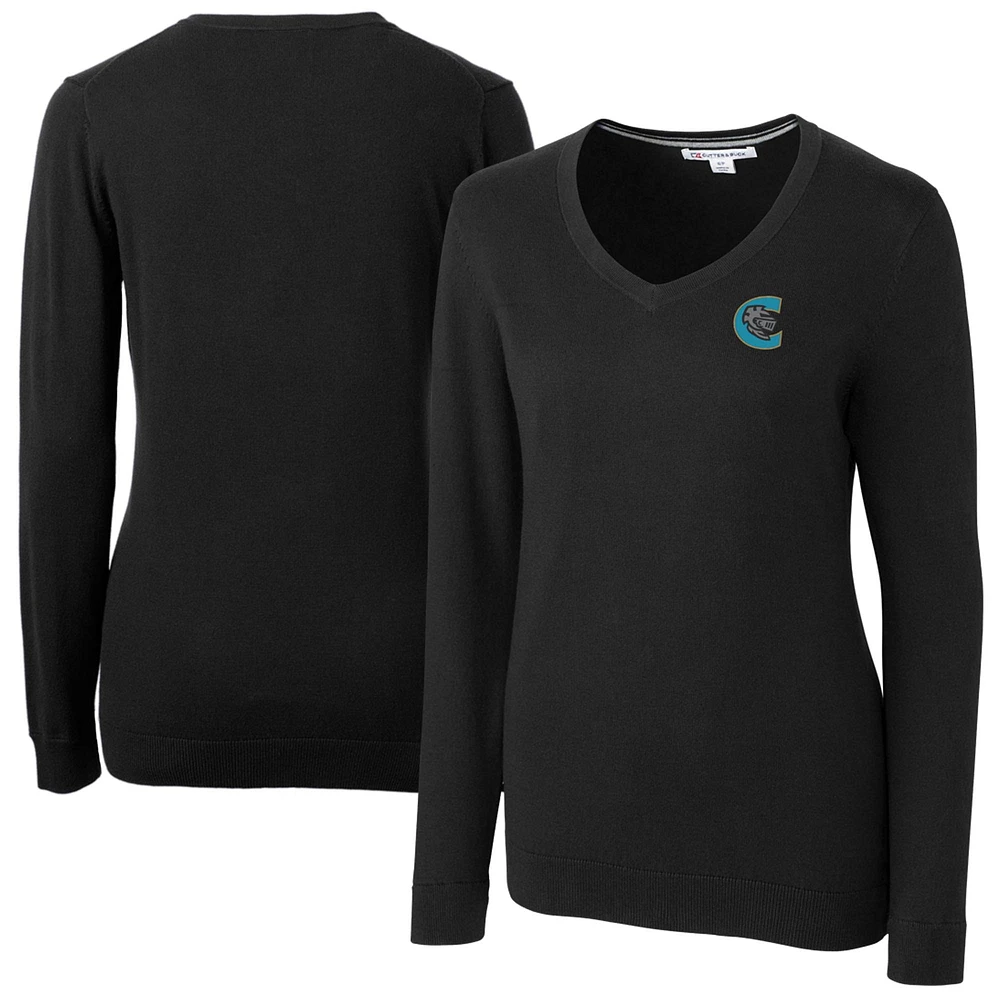 Women's Cutter & Buck Black Charlotte Knights Lakemont Tri-Blend V-Neck Pullover Sweater