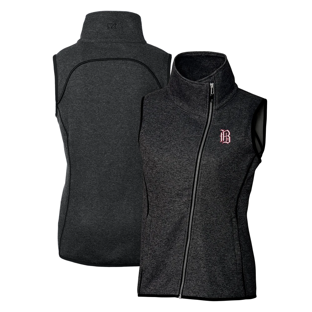 Women's Cutter & Buck Heather Charcoal Birmingham Barons Mainsail Sweater Knit Asymmetrical Full-Zip Vest