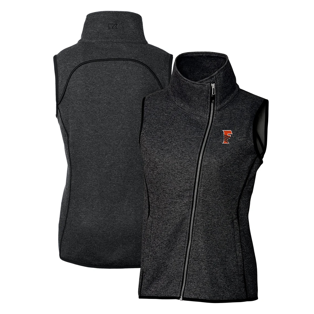 Women's Cutter & Buck Heather Charcoal Fresno Grizzlies Mainsail Sweater Knit Asymmetrical Full-Zip Vest