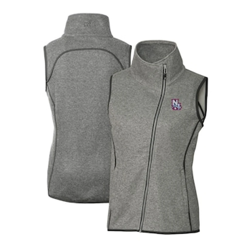 Women's Cutter & Buck Heather Gray New Hampshire Fisher Cats Mainsail Sweater Knit Asymmetrical Full-Zip Vest