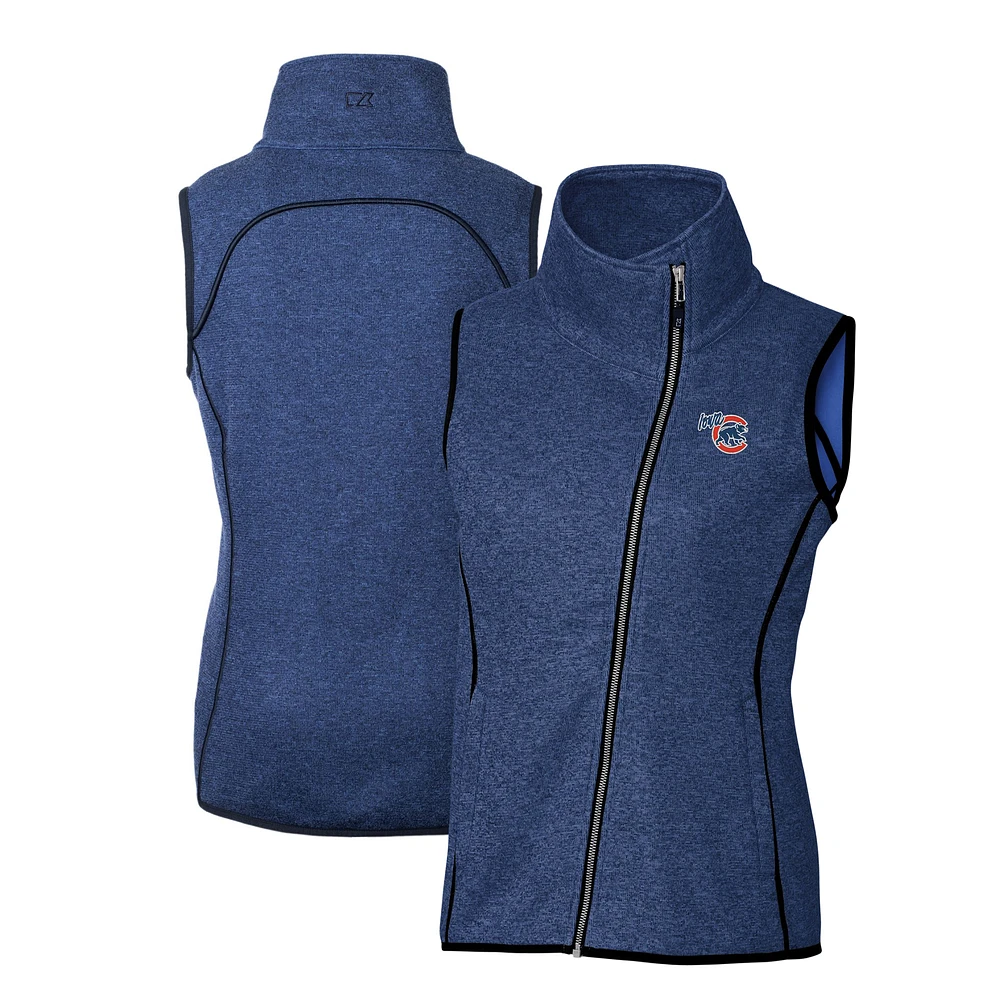 Women's Cutter & Buck Heather Iowa Cubs Mainsail Sweater Knit Asymmetrical Full-Zip Vest