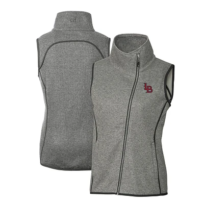 Women's Cutter & Buck Heather Gray Louisville Bats Mainsail Sweater Knit Asymmetrical Full-Zip Vest