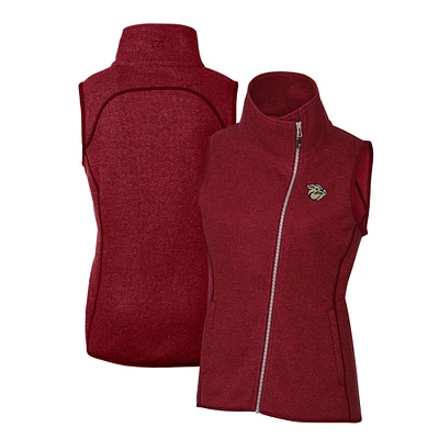 Women's Cutter & Buck Heather Lehigh Valley IronPigs Mainsail Sweater Knit Asymmetrical Full-Zip Vest