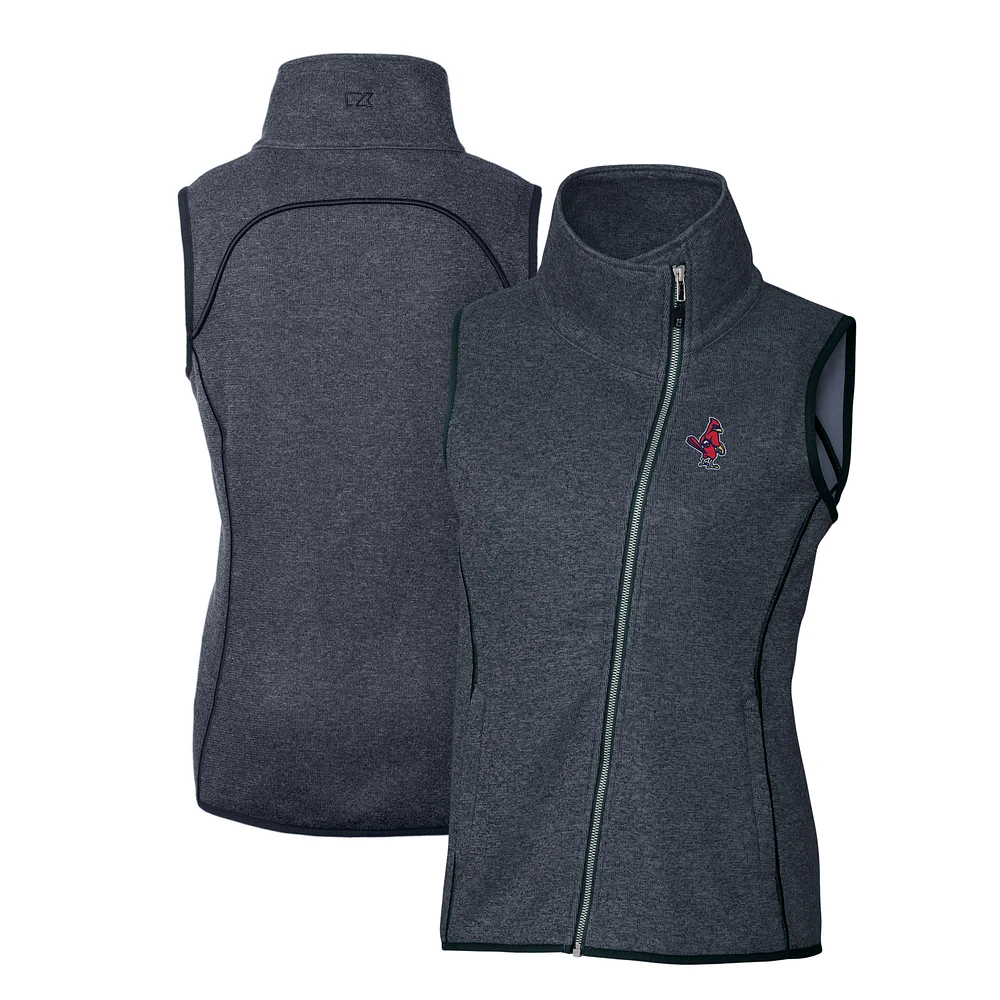 Women's Cutter & Buck Heather Navy Memphis Redbirds Mainsail Sweater Knit Asymmetrical Full-Zip Vest