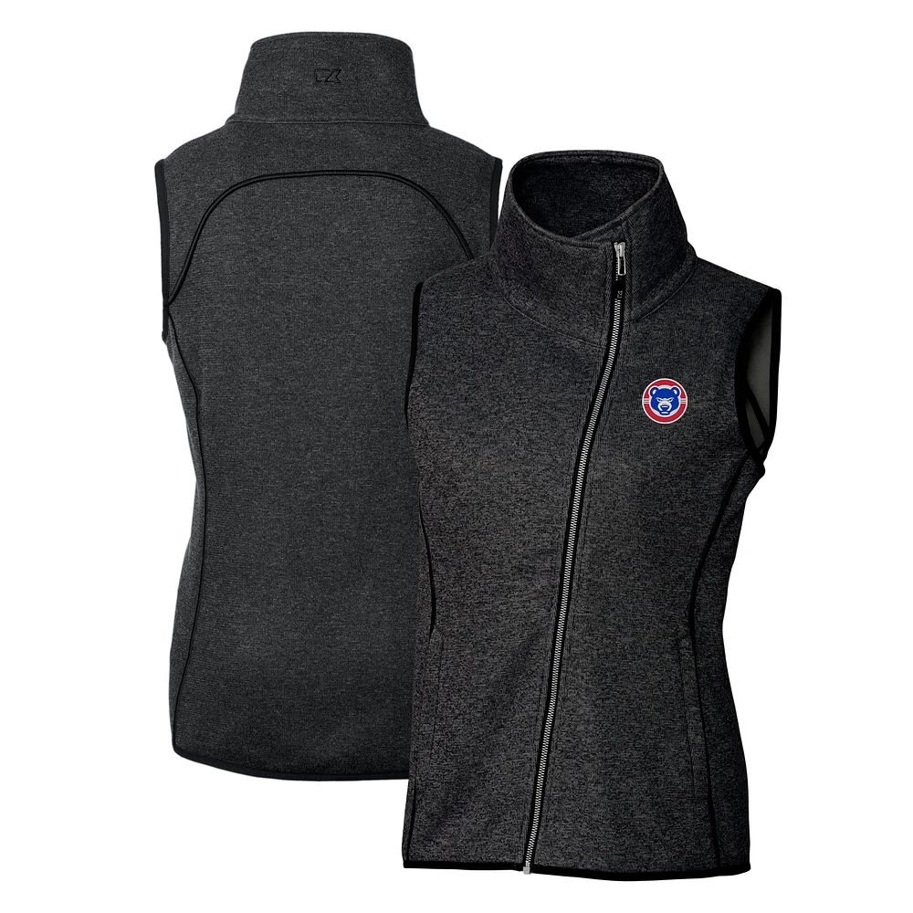 Women's Cutter & Buck Heather Charcoal South Bend Cubs Mainsail Sweater Knit Asymmetrical Full-Zip Vest
