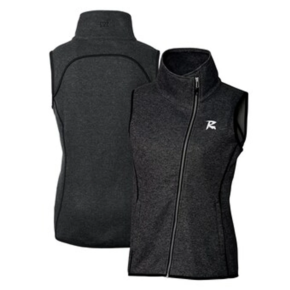 Women's Cutter & Buck Heather Charcoal Richmond Flying Squirrels Mainsail Sweater Knit Asymmetrical Full-Zip Vest