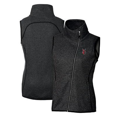 Women's Cutter & Buck Heather Charcoal Indianapolis Indians Mainsail Sweater Knit Asymmetrical Full-Zip Vest