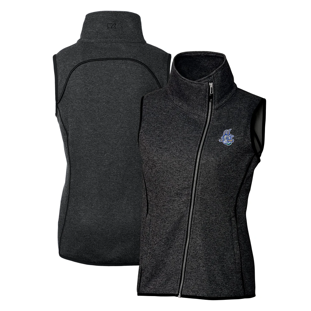 Women's Cutter & Buck Heather Charcoal Hartford Yard Goats Mainsail Sweater Knit Asymmetrical Full-Zip Vest