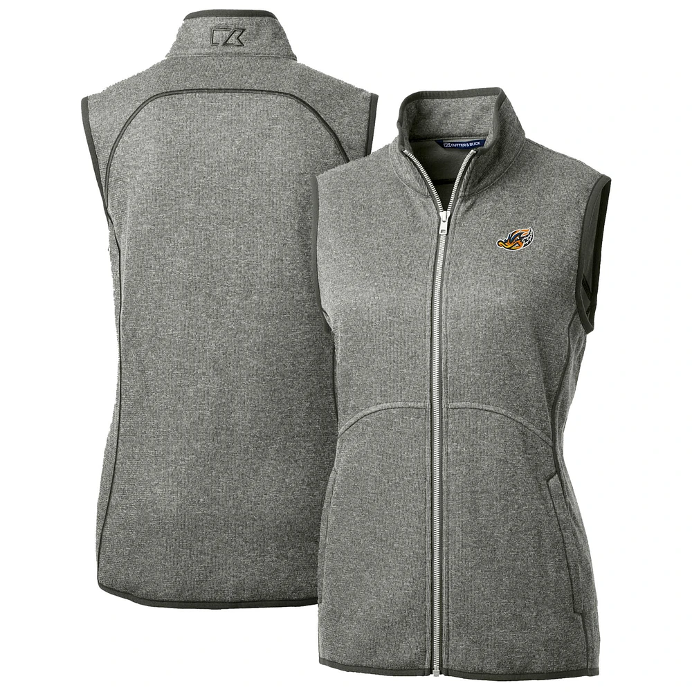 Women's Cutter & Buck Heather Gray Akron RubberDucks Mainsail Sweater Knit Full-Zip Vest