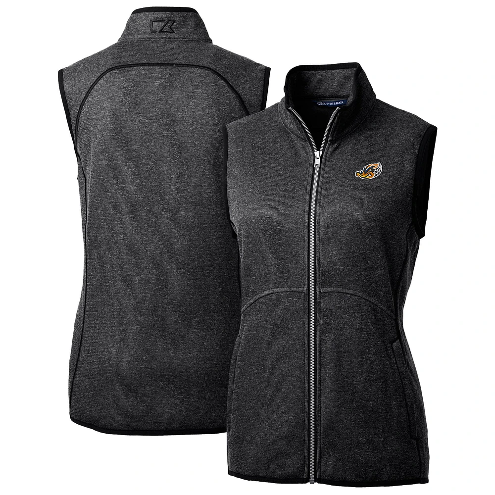 Women's Cutter & Buck Heather Charcoal Akron RubberDucks Mainsail Sweater Knit Full-Zip Vest