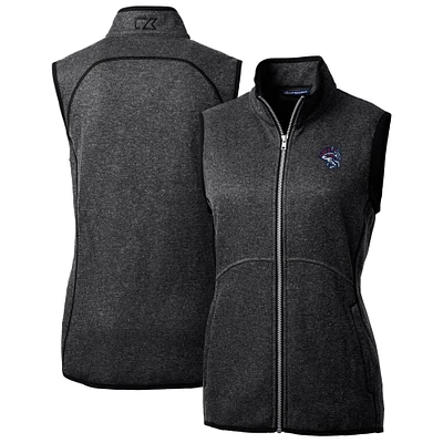 Women's Cutter & Buck Heather Charcoal Binghamton Rumble Ponies Mainsail Sweater Knit Full-Zip Vest