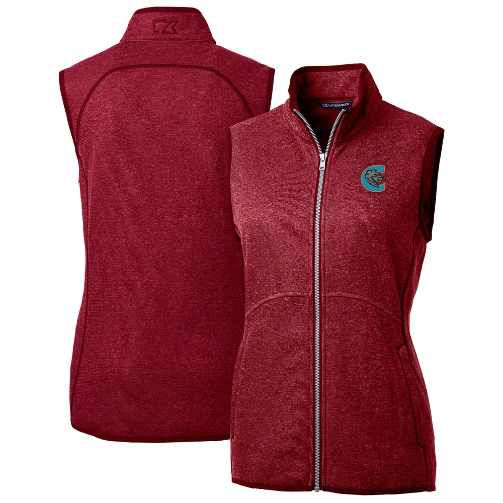 Women's Cutter & Buck Heather Charlotte Knights Mainsail Sweater Knit Full-Zip Vest