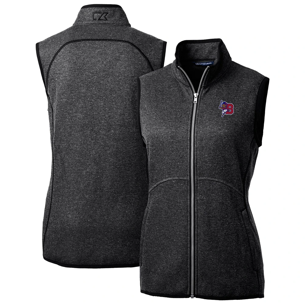Women's Cutter & Buck Heather Charcoal Buffalo Bisons Mainsail Sweater Knit Full-Zip Vest