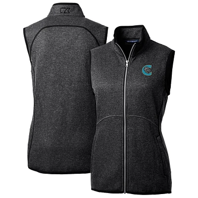 Women's Cutter & Buck Heather Charcoal Charlotte Knights Mainsail Sweater Knit Full-Zip Vest