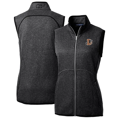 Women's Cutter & Buck Heather Charcoal Durham Bulls Mainsail Sweater Knit Full-Zip Vest
