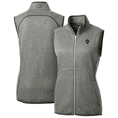 Women's Cutter & Buck Heather Gray Hillsboro Hops Mainsail Sweater Knit Full-Zip Vest