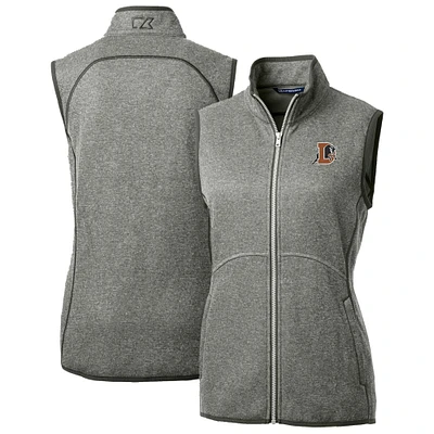 Women's Cutter & Buck Heather Gray Durham Bulls Mainsail Sweater Knit Full-Zip Vest