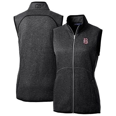 Women's Cutter & Buck Heather Charcoal Birmingham Barons Mainsail Sweater Knit Full-Zip Vest
