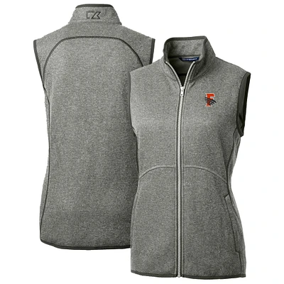 Women's Cutter & Buck Heather Gray Fresno Grizzlies Mainsail Sweater Knit Full-Zip Vest