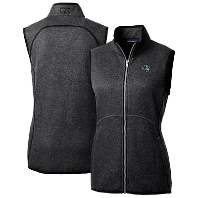 Women's Cutter & Buck Heather Charcoal Gwinnett Stripers Mainsail Sweater Knit Full-Zip Vest