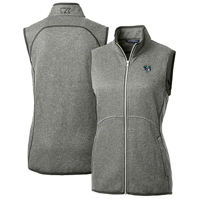 Women's Cutter & Buck Heather Gray Gwinnett Stripers Mainsail Sweater Knit Full-Zip Vest