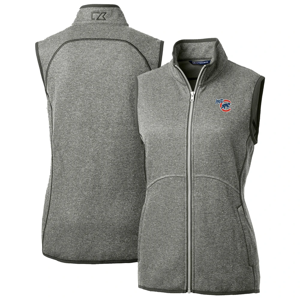 Women's Cutter & Buck Heather Gray Iowa Cubs Mainsail Sweater Knit Full-Zip Vest