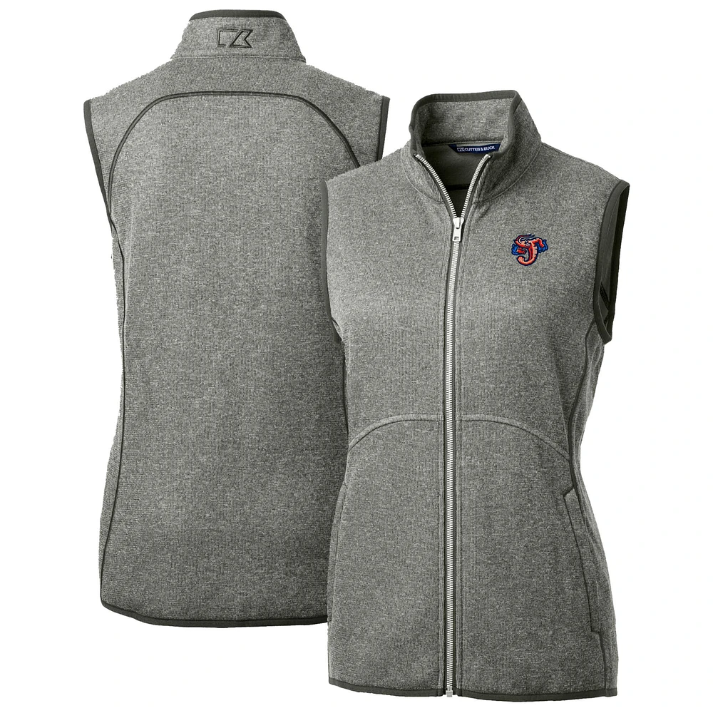 Women's Cutter & Buck Heather Gray Jacksonville Jumbo Shrimp Mainsail Sweater Knit Full-Zip Vest