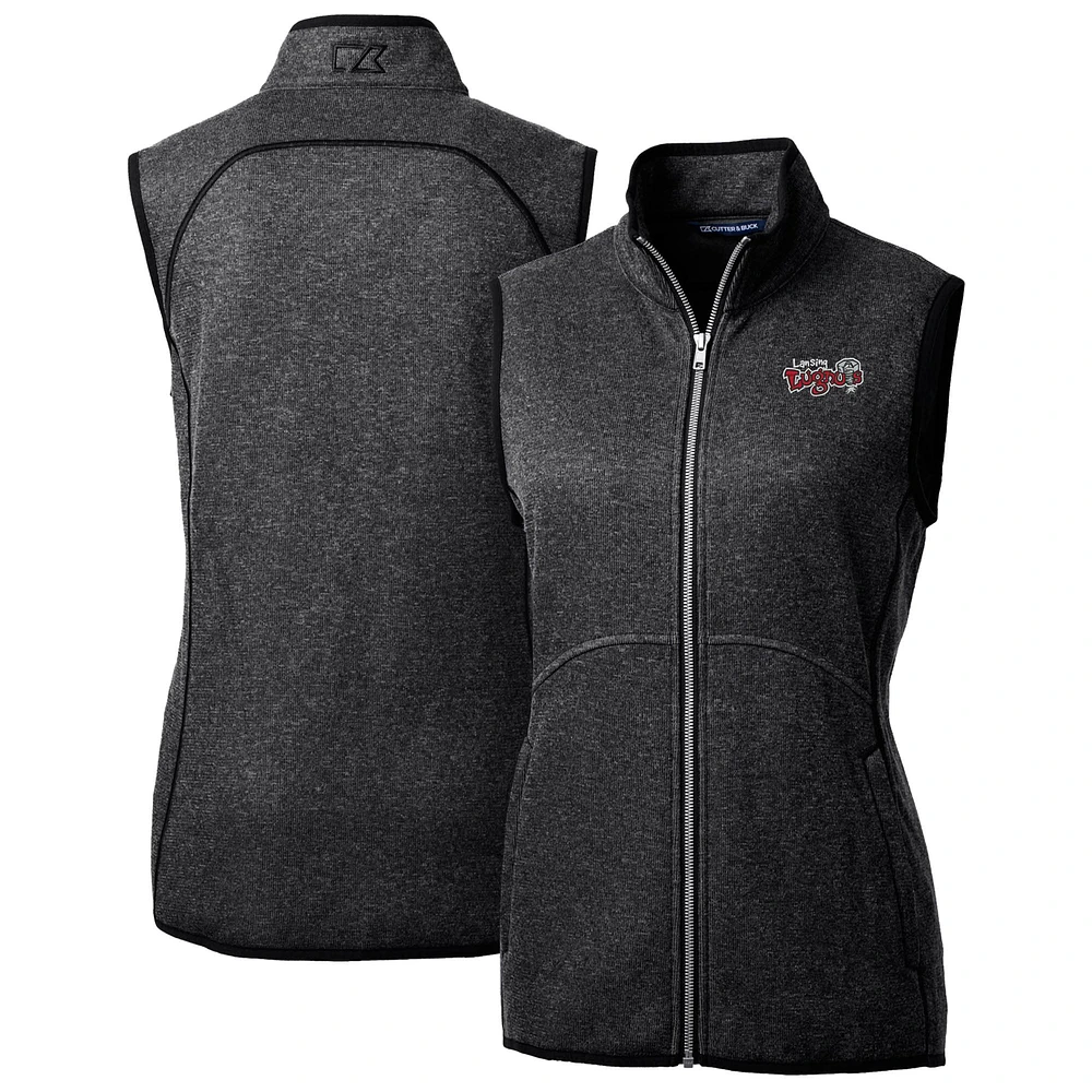 Women's Cutter & Buck Heather Charcoal Lansing Lugnuts Mainsail Sweater Knit Full-Zip Vest