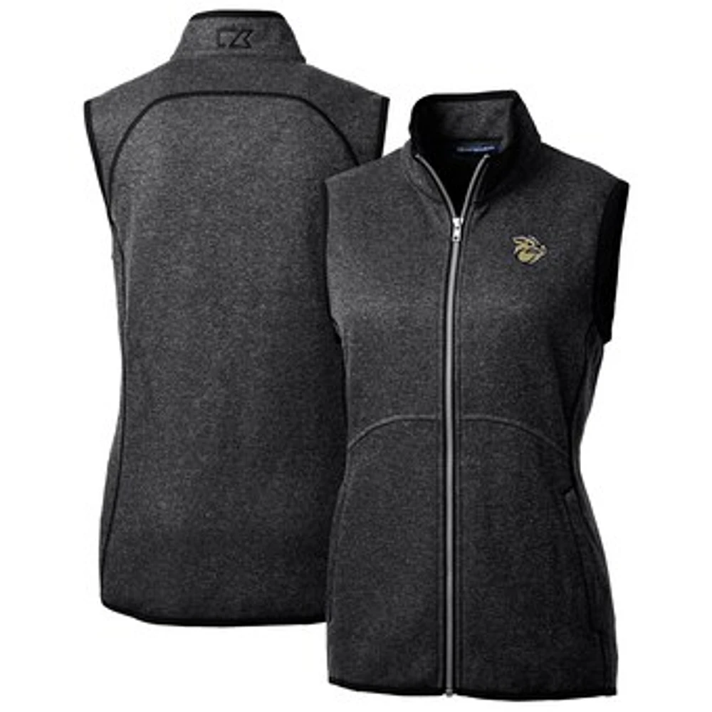Women's Cutter & Buck Heather Charcoal Lehigh Valley IronPigs Mainsail Sweater Knit Full-Zip Vest