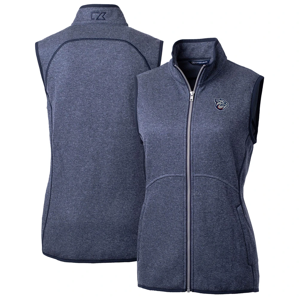 Women's Cutter & Buck Heather Navy Lehigh Valley IronPigs Mainsail Sweater Knit Full-Zip Vest