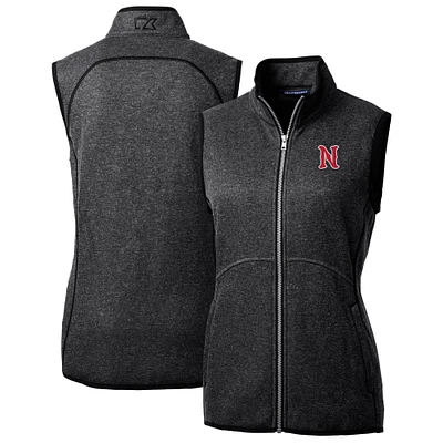 Women's Cutter & Buck Heather Charcoal Nashville Sounds Mainsail Sweater Knit Full-Zip Vest