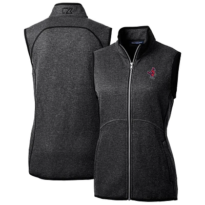 Women's Cutter & Buck Heather Charcoal Memphis Redbirds Mainsail Sweater Knit Full-Zip Vest