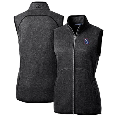 Women's Cutter & Buck Heather Charcoal New Hampshire Fisher Cats Mainsail Sweater Knit Full-Zip Vest