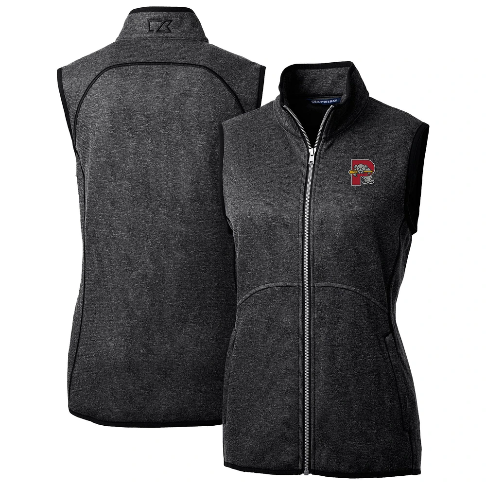 Women's Cutter & Buck Heather Charcoal Portland Sea Dogs Mainsail Sweater Knit Full-Zip Vest