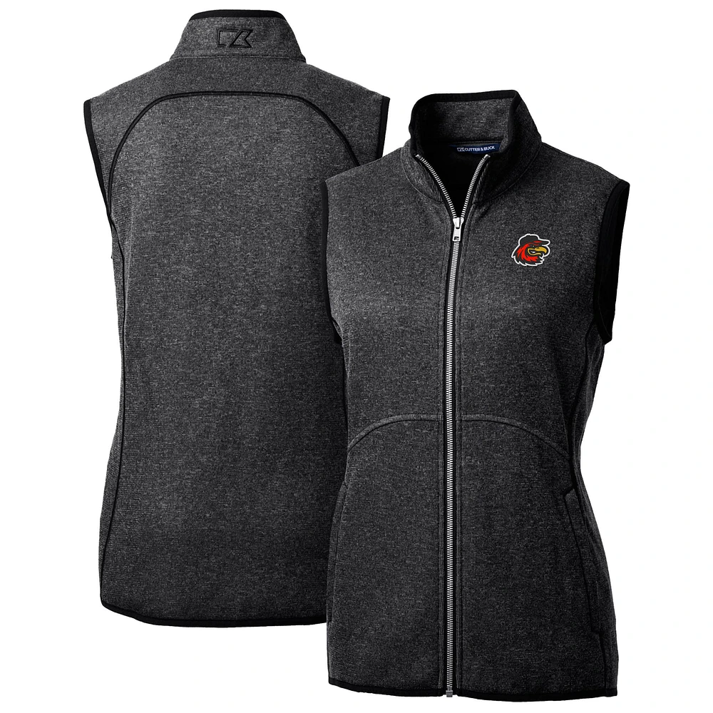 Women's Cutter & Buck Heather Charcoal Rochester Red Wings Mainsail Sweater Knit Full-Zip Vest
