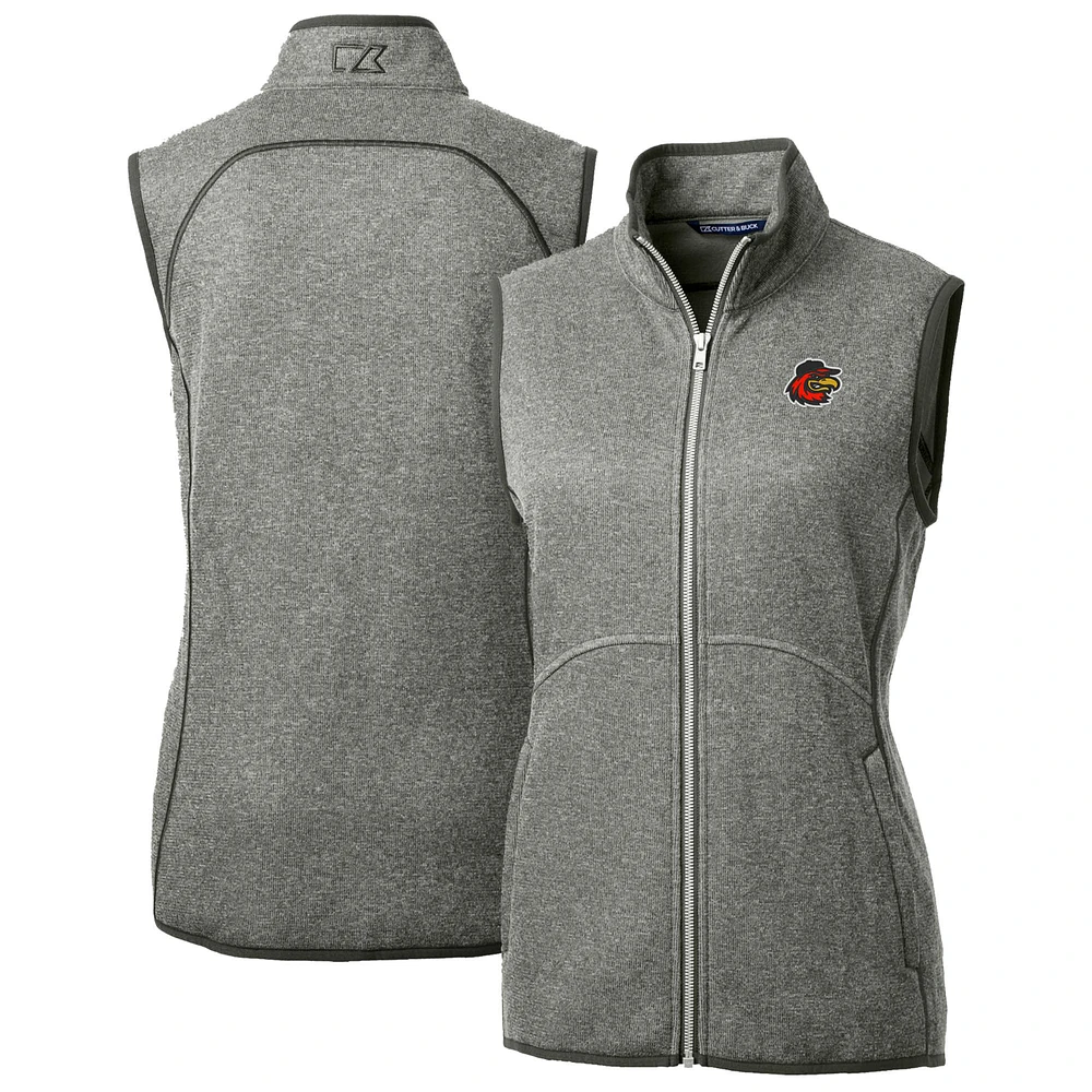 Women's Cutter & Buck Heather Gray Rochester Red Wings Mainsail Sweater Knit Full-Zip Vest