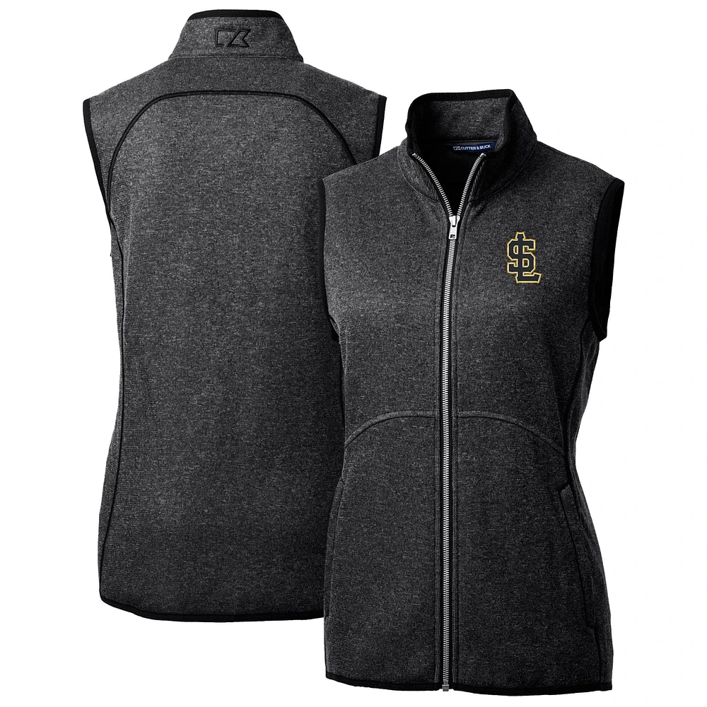 Women's Cutter & Buck Heather Charcoal Salt Lake Bees Mainsail Sweater Knit Full-Zip Vest