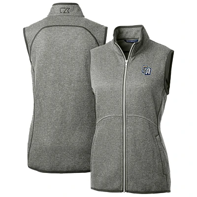 Women's Cutter & Buck Heather Gray San Antonio Missions Mainsail Sweater Knit Full-Zip Vest