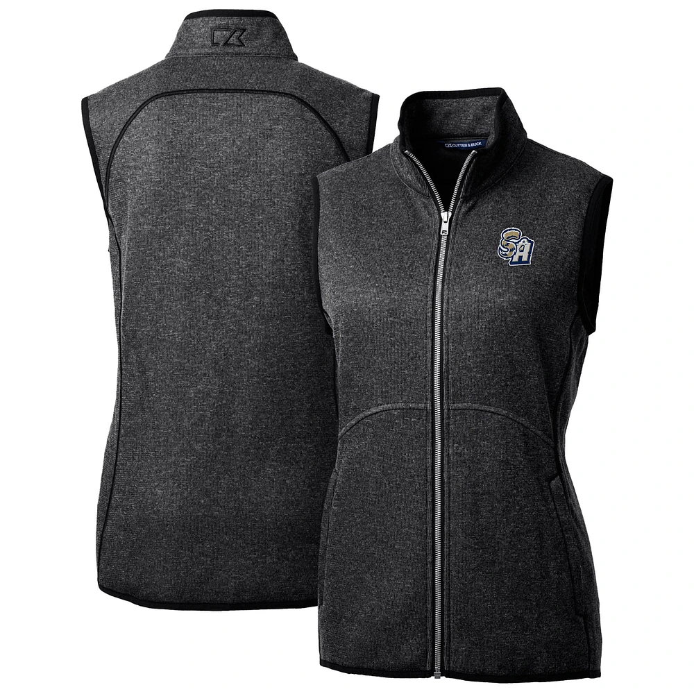 Women's Cutter & Buck Heather Charcoal San Antonio Missions Mainsail Sweater Knit Full-Zip Vest