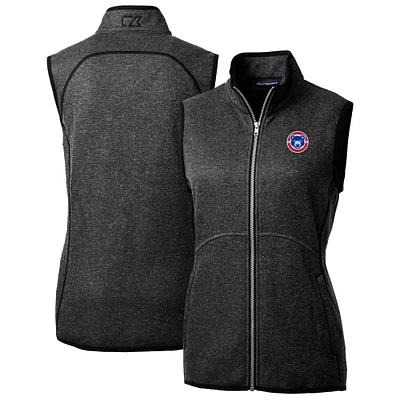Women's Cutter & Buck Heather Charcoal South Bend Cubs Mainsail Sweater Knit Full-Zip Vest