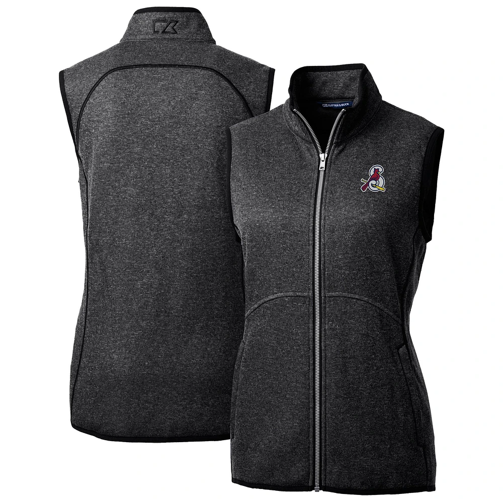 Women's Cutter & Buck Heather Charcoal Springfield Cardinals Mainsail Sweater Knit Full-Zip Vest