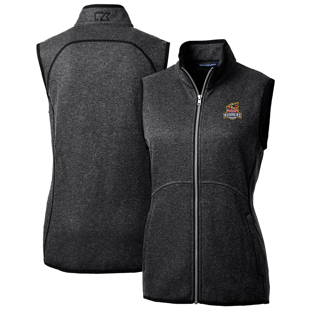 Women's Cutter & Buck Heather Charcoal Toledo Mud Hens Mainsail Sweater Knit Full-Zip Vest