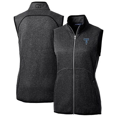 Women's Cutter & Buck Heather Charcoal Tulsa Drillers Mainsail Sweater Knit Full-Zip Vest