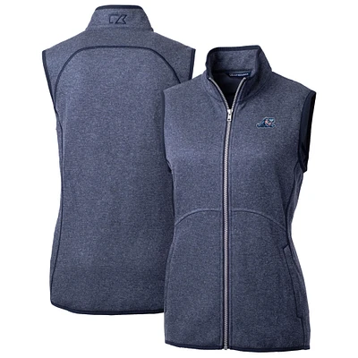 Women's Cutter & Buck Heather Navy West Michigan Whitecaps Mainsail Sweater Knit Full-Zip Vest