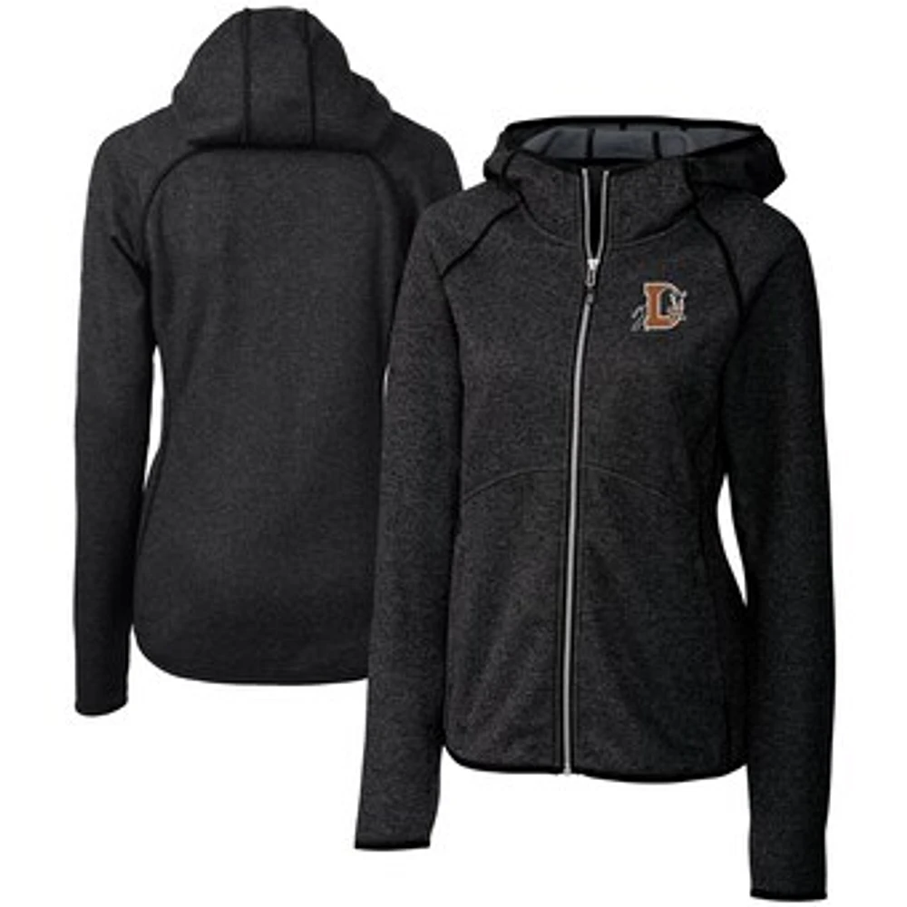 Women's Cutter & Buck Heather Charcoal Durham Bulls Mainsail Sweater Knit Raglan Full-Zip Hoodie