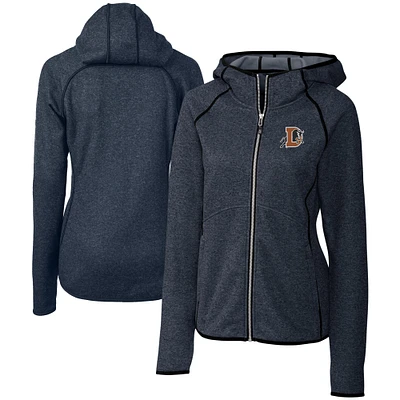 Women's Cutter & Buck Heather Navy Durham Bulls Mainsail Sweater Knit Raglan Full-Zip Hoodie
