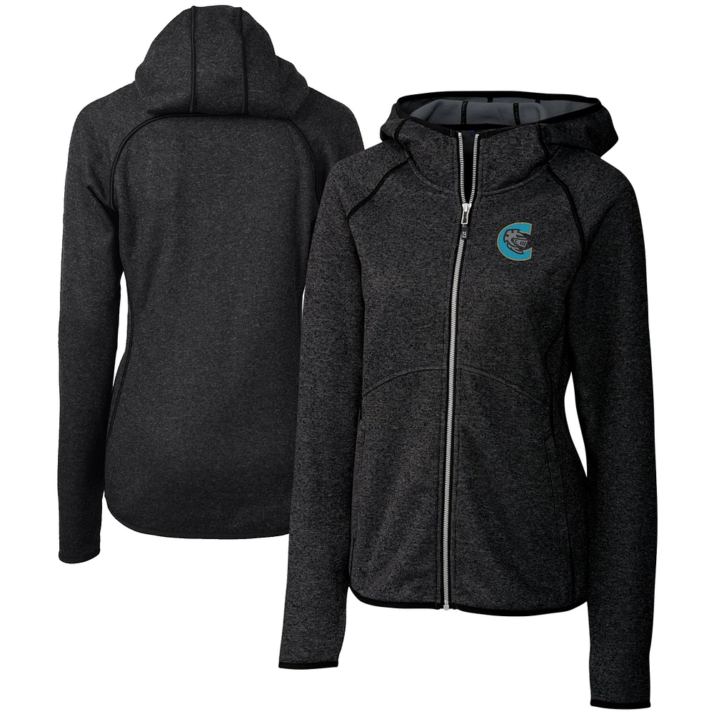 Women's Cutter & Buck Heather Charcoal Charlotte Knights Mainsail Sweater Knit Raglan Full-Zip Hoodie